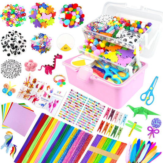 3000Pcs Arts and Crafts Supplies for Kids Craft Kits with Pipe Cleaners Crafting Supply All in 3 Layered Craft Box DIY Crafts for Kids Ages 4-8 8-12 Homeschool Supplies Toys Gifts for Girls & Boys