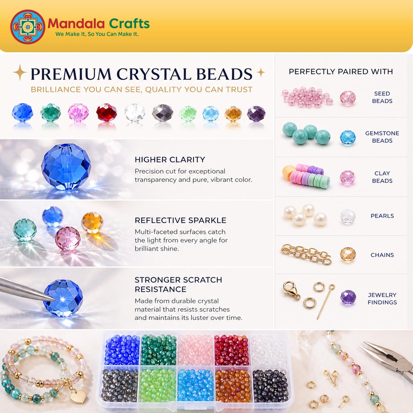 Mandala Crafts Orange 6mm Cube Crystal Beads for Crafts – 300 Loose Faceted Glass Beads for Jewelry Making Spacers, Adult Bracelets, Necklaces, Earrings & Suncatchers