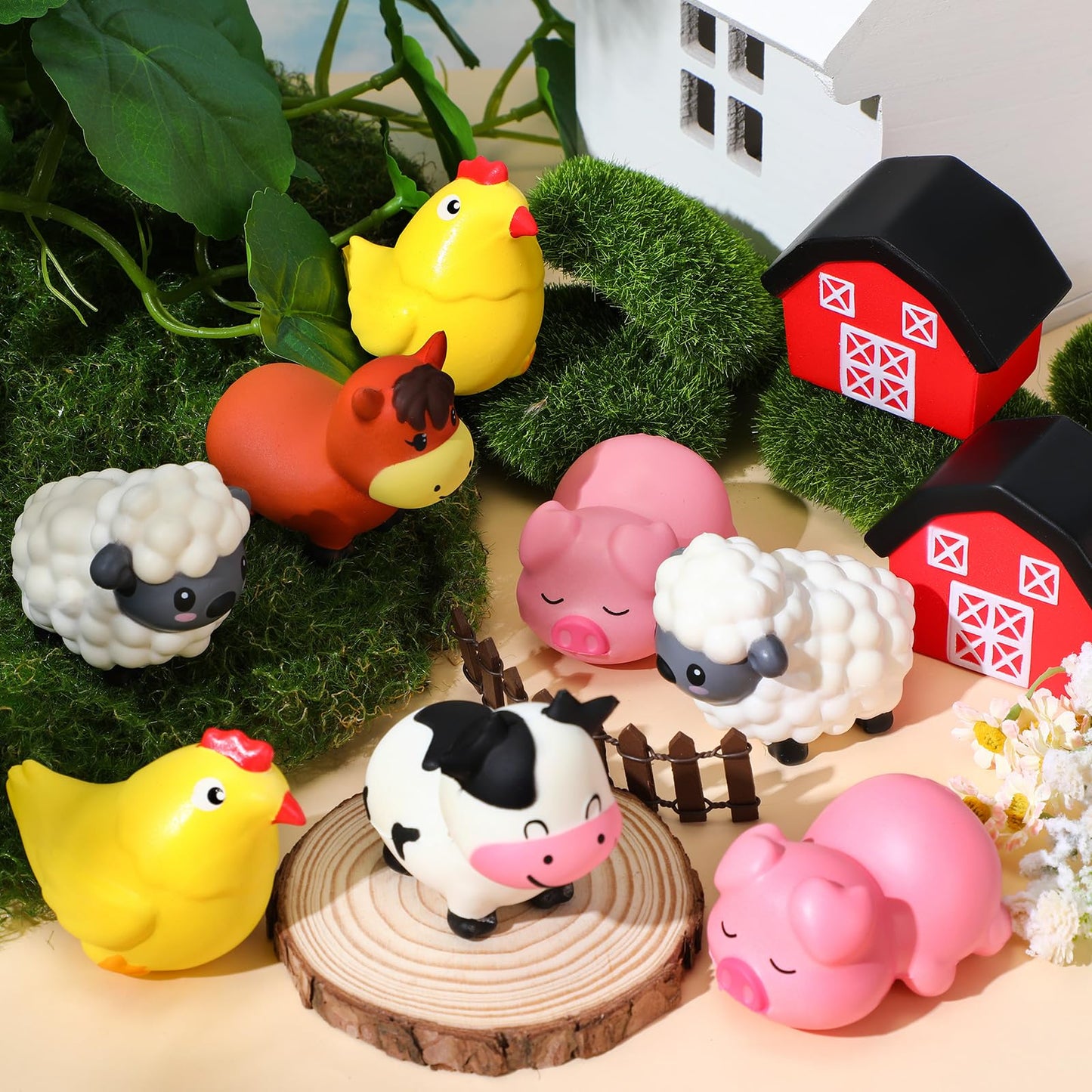 Wettarn 12 Farm Animal Foam Stress Toy Party Favors Fidget Toy Bulk Cute Farm Animal Stress Relief Gift Supplies for Adults Kids Classroom Reward Bathtub Beach Pool