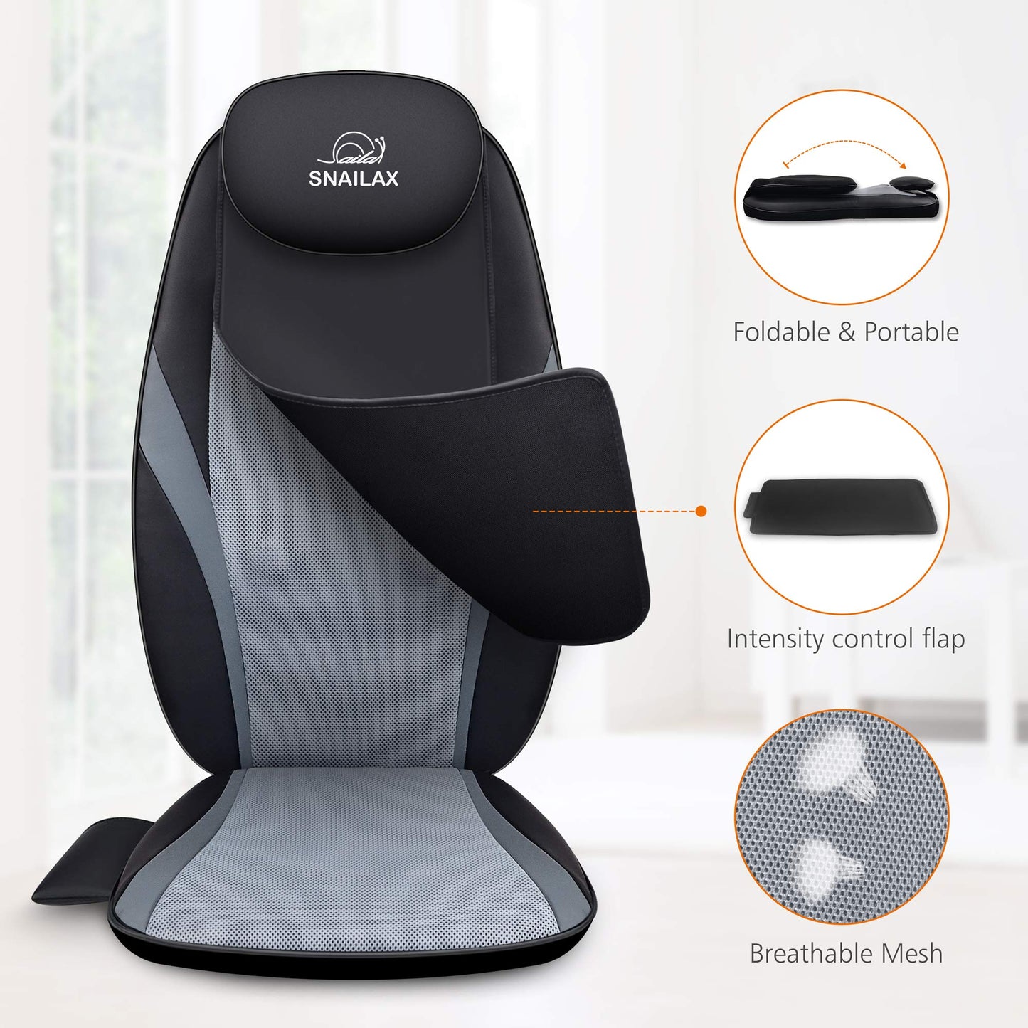 Snailax Shiatsu Back Massager with Heat Massage Chair Pad Kneading Back Massager for Pain Relief Deep Tissue Chair Massage Pad for Office Home, Gifts for Dad,Mom