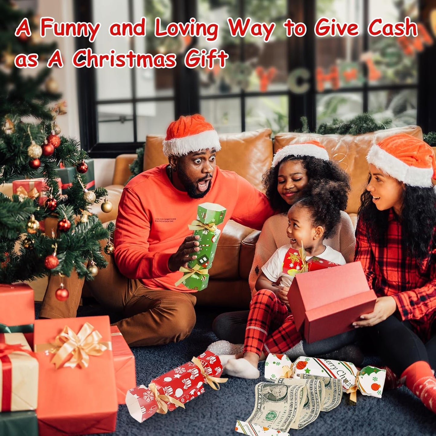 8 Pcs Christmas Surprise Money Pull Pouch Christmas Money Box for Cash Gift Pull Xmas Cash Holder for Cash for Kid Adult with 80 Pcs Transparent Bags Creative Way to Give Dollar Gift