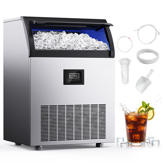 Under Counter Commercial Ice Maker, 300 lbs/24H Freestanding Ice Machine with Water Filter, 33 lbs Storage Capacity, Perfect for Home, Bar, Cafe, and Restaurant Use