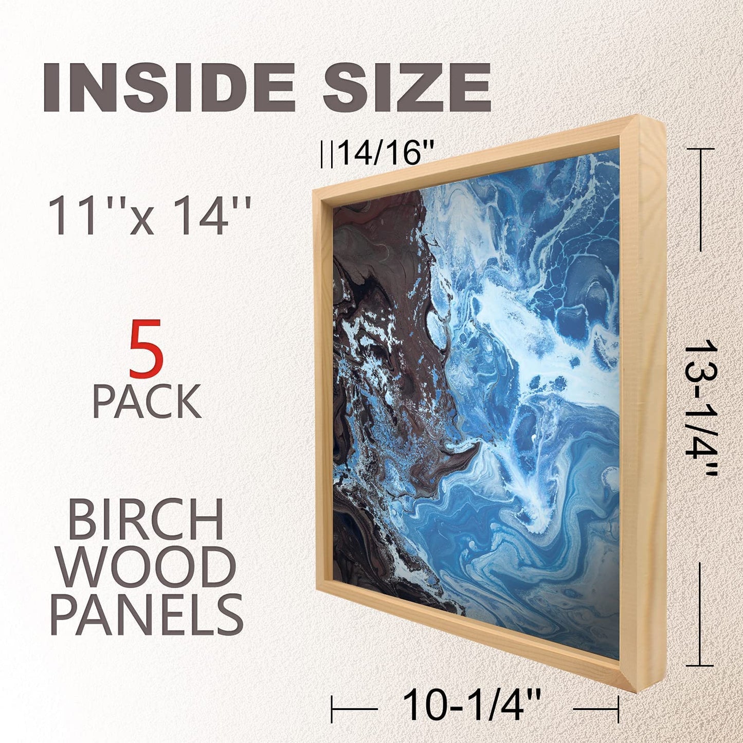 Cupohus Unfinished Birch Wood Boards Canvas for Painting, 5 Packs 3/4'' Deep Cupohus 11'' x 14'' Wooden Cradled Panels for Pouring Art, Crafts, Paints and More