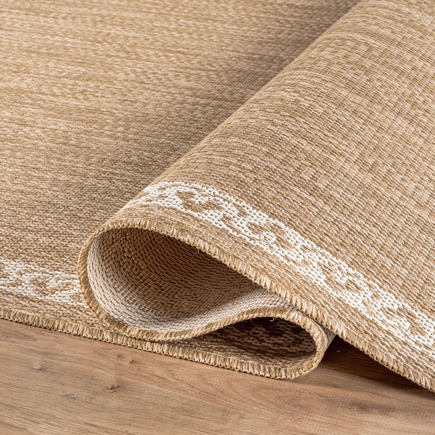 Washable Outdoor Rug 8x10 Modern Area Rugs Outdoor Carpets Bordered Pattern Non Shedding Waterproof Easy Clean Patio Deck Porch Living Room Bedroom Garden RV (8 X 10 Natural)