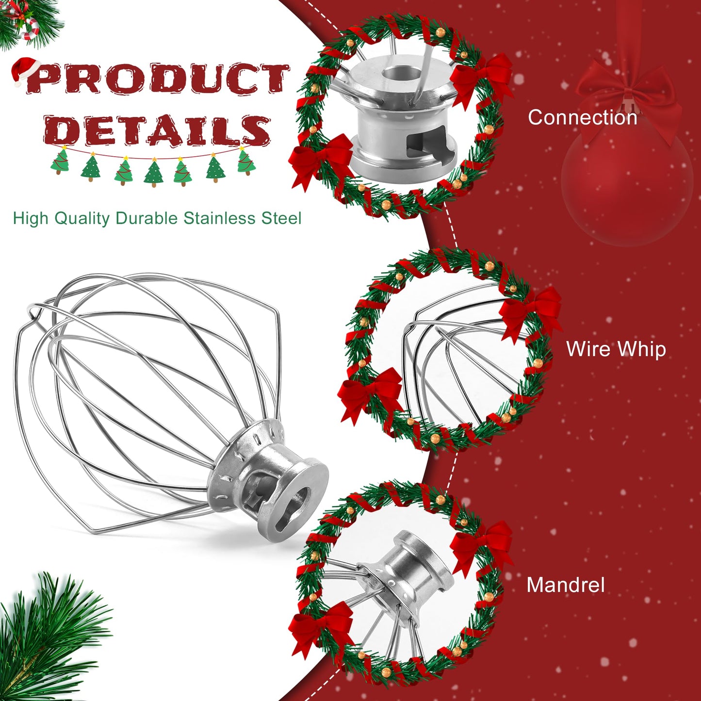 K45WW Wire Whip Attachment for Tilt-Head Stand Mixer 6-Wire Fits For k-i-t-c-h-e-n-a-i-d 4.5-5QT Title-Head Stand Mixer K45 KSM90,Stainless Steel,Egg Cream Stirrer,Cakes Mayonnaise Whisk by Sikawai