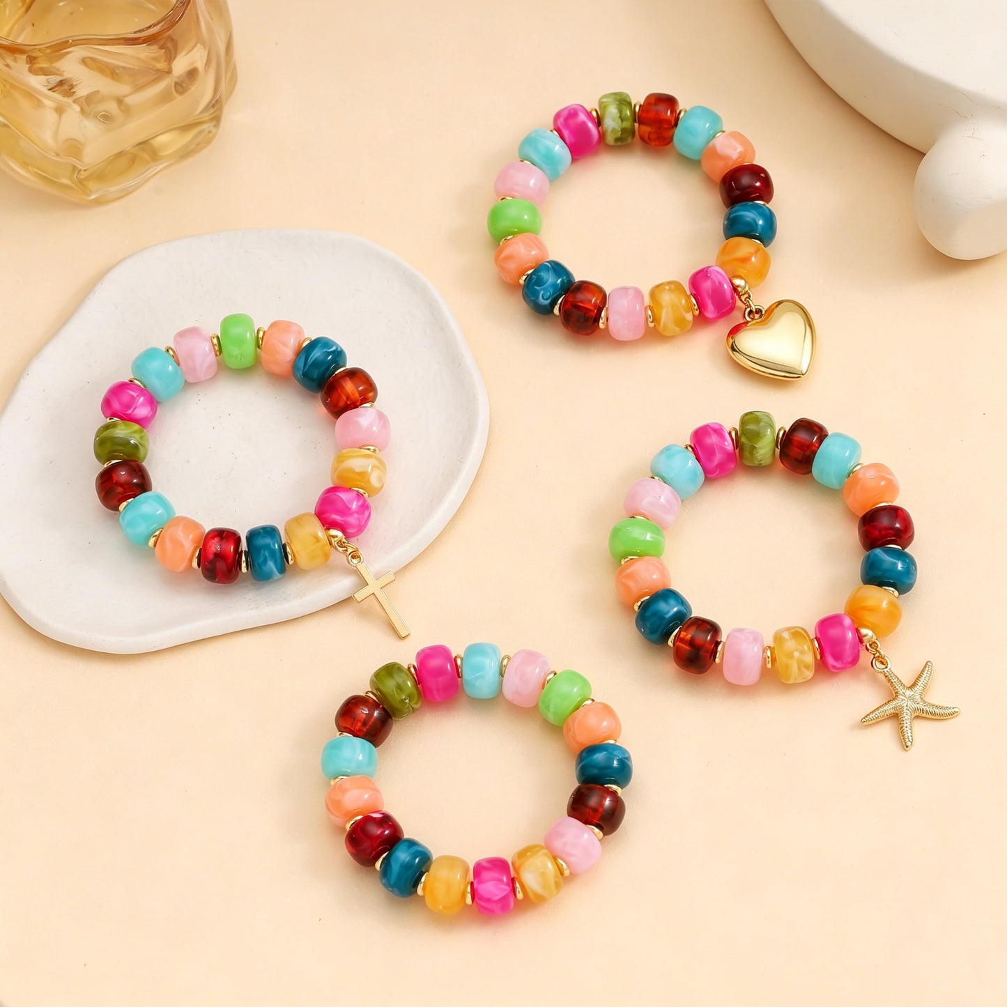 Coprall Colorful Beaded Bracelets Boho Jewelry for Women Multicolor Resin Chunky Bracelet Summer Vacation Outfits Beach Gifts