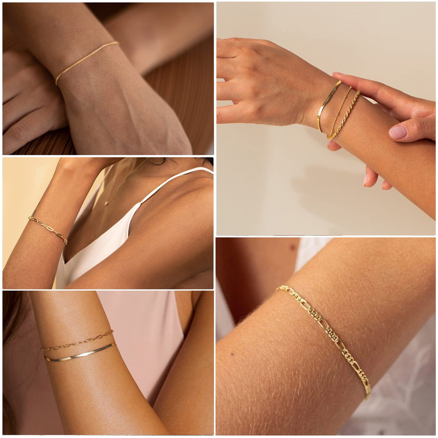 DEARMAY Gold Bracelets for Women Non Tarnish Jewelry Sets 14K Gold Plated Bracelets Stack Trendy Dainty Stackable Paperclip Rope Snake Box Figaro Chain Bracelets Set Pack Costume Fashion Gifts