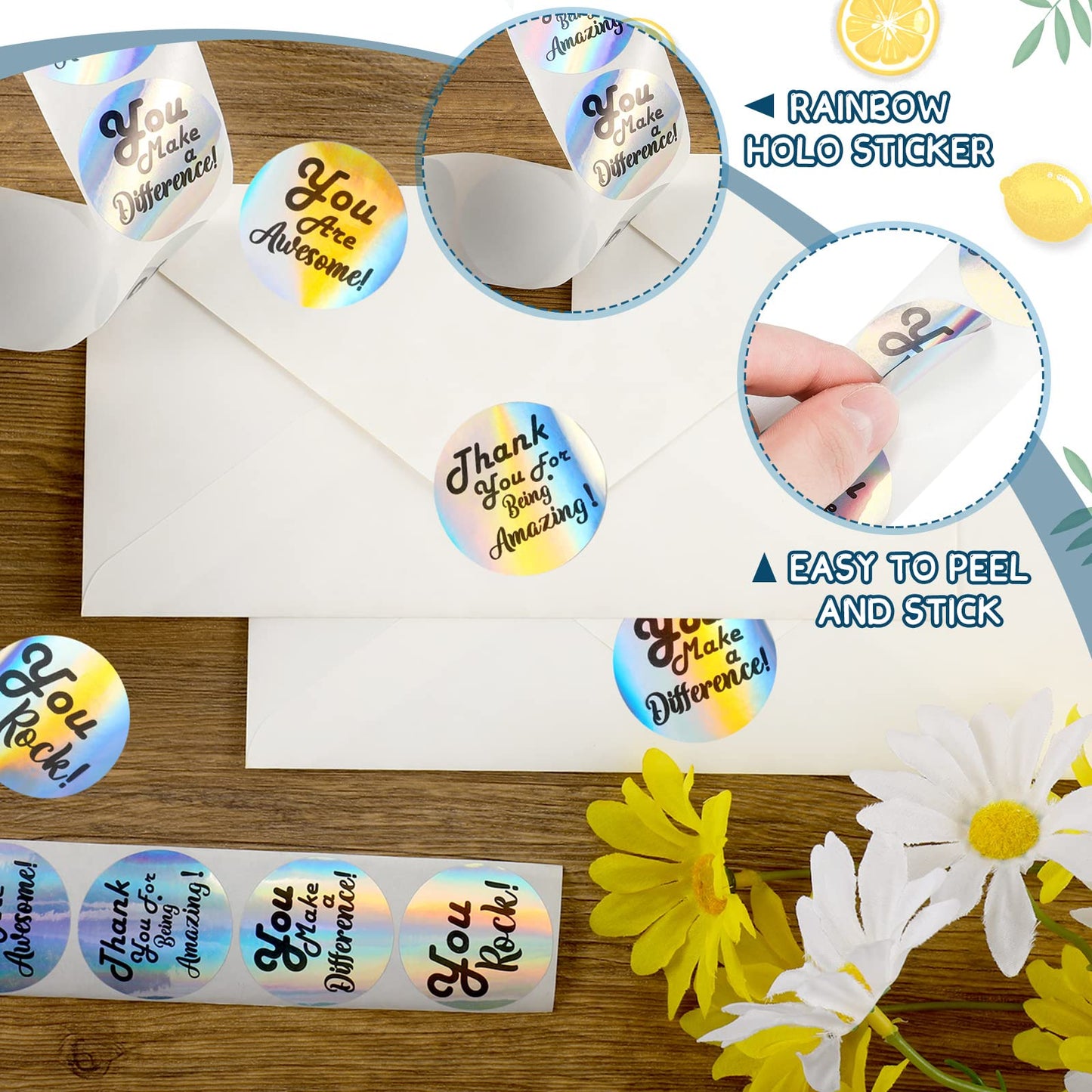 1000 Pcs Kudos Appreciation Stickers Retro You are Awesome Thanks for Being Amazing You Make a Difference Envelope Seals for Graduation Employees Nurses Teacher Appreciation(Holographic)