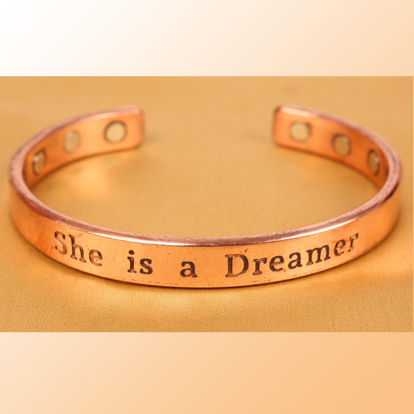 Touchstone Inspirational Copper Engraved Magnetic Bracelets for Women-Personalized Jewelry Gifts for Best Friend/Mom/Daughter/Sister - Adjustable Bracelet in a Gift Box She is a Dreamer