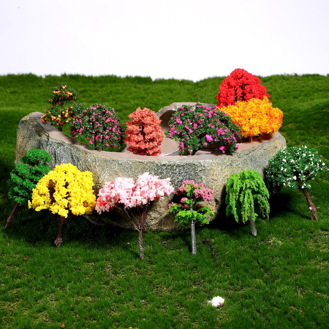 TOPPERFUN 12PCS Miniature Trees, Model Tree for Diorama Supplies and Railway Scenery, Fake Mini TRE·ES for Crafts, Fairy Garden Accessories for Micro Landscape and Train Decoration, 3.34in