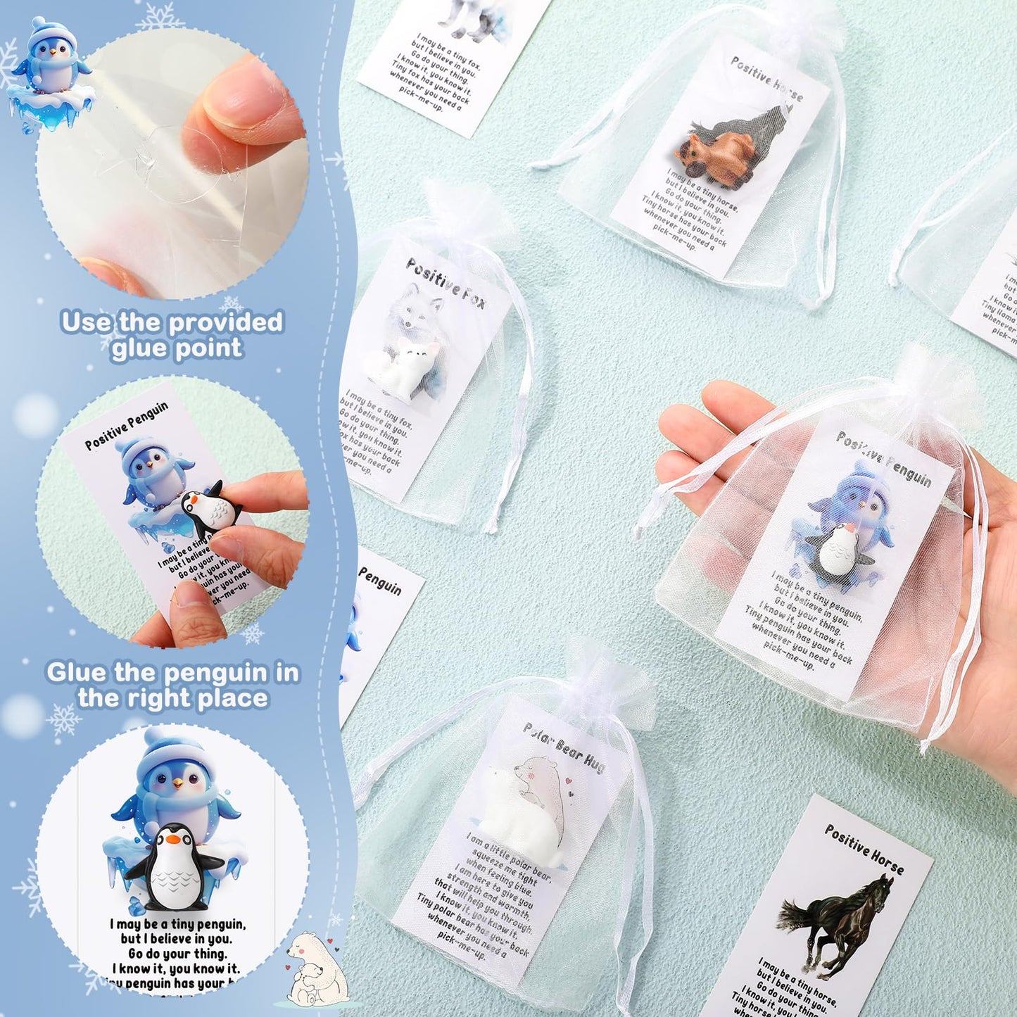 Suzile 50 Set Employee Appreciation Gifts Bulk Mini Polar Animal Figures Thank You Team Gift Pun Inspirational Card for Coworker Funny Resin Penguin Polar Bear Fox Alpaca Pony Office Favor