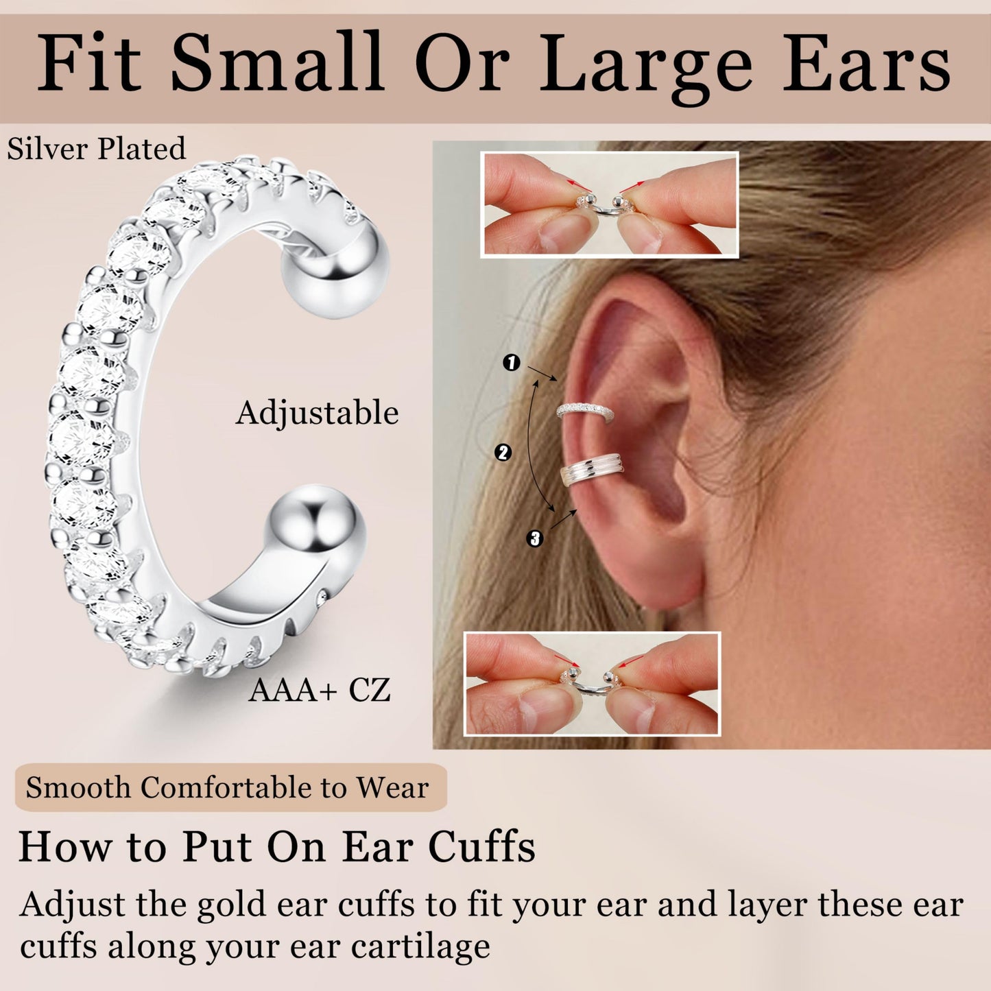 LOLIAS Ear Cuff Earrings for Women Non Piercing Silver Ear Cuffs Silver Plated Ear Cuff for Non Pierced Ears Clip on Cartilage Earring Fake Earrings
