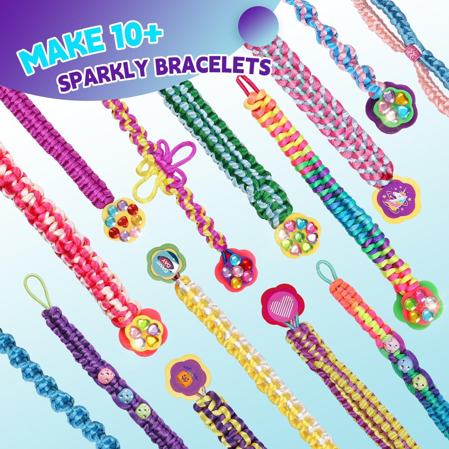 DDAI Birthday Gift Friendship Bracelet Kit for Girls Age 8-12 – Arts and Crafts Kits - Gem-Decorated DIY Craft Set with Threads & Beads – Ideal Holiday Present for Kids Age 7 9 10 11 Years Olds Toys