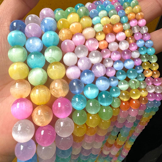 32PCS 12MM Natural Stone Colorful Selenite Gypsum Beads Round Loose Beads for Jewelry Making DIY Bracelet Necklace Accessories 15" Energy Healing Power Stone Beads