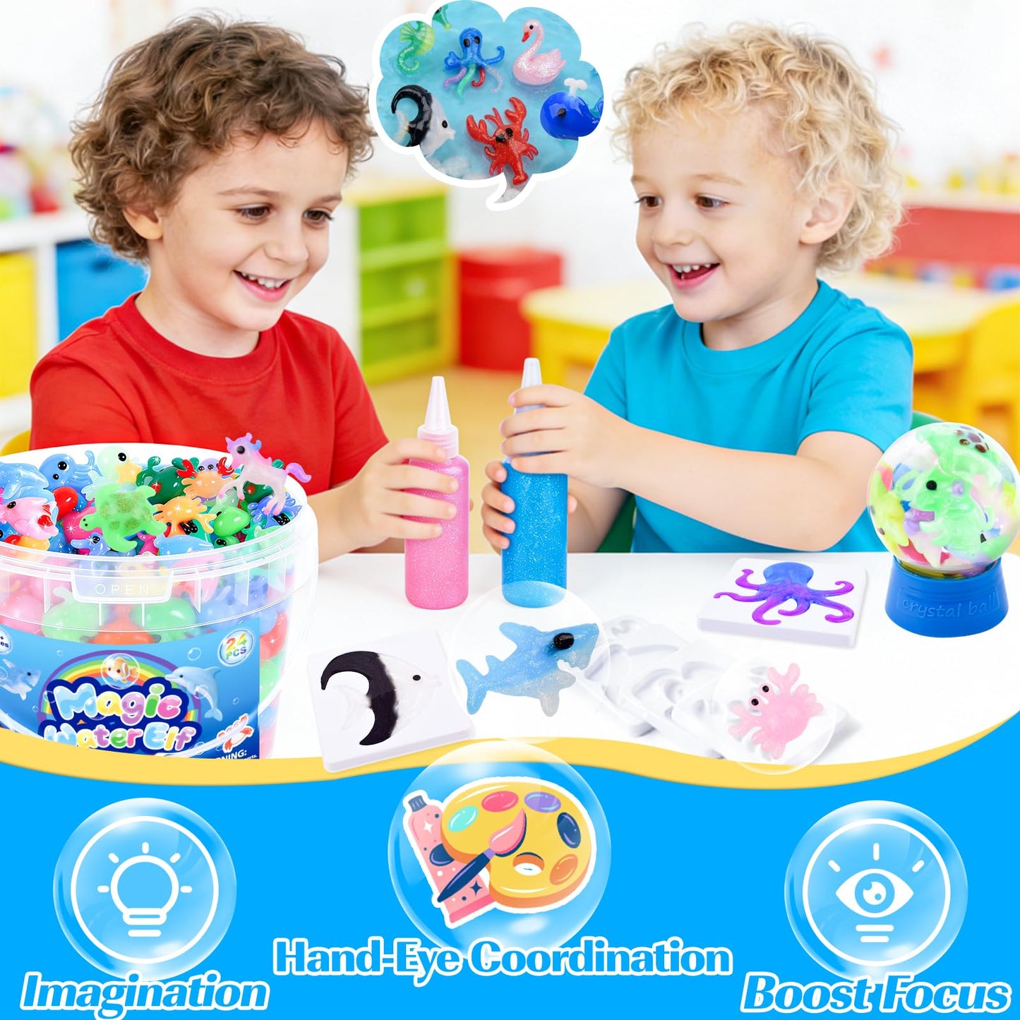 Magic Water Elf Toy Kit for Kids – Aqua Fairy Water Gel Kit with 24 Colors Magic Gel & 20 Molds, DIY Squishy Maker Craft Set, Create Your Own Water Pets, Sensory Play Gift for Boys Girls Ages 3+