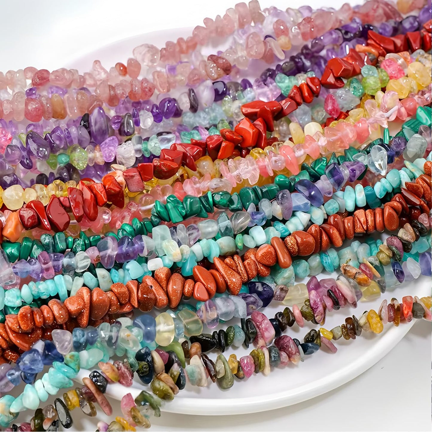 Natural Chip Stone Beads 450pcs Multicolor Chips 5-8mm Genuine Real Irregular Healing Crystal Rocks Hole Drilled DIY Loose Gemstone Beads for Jewelry Making Bracelet Earrings Necklace Crafting
