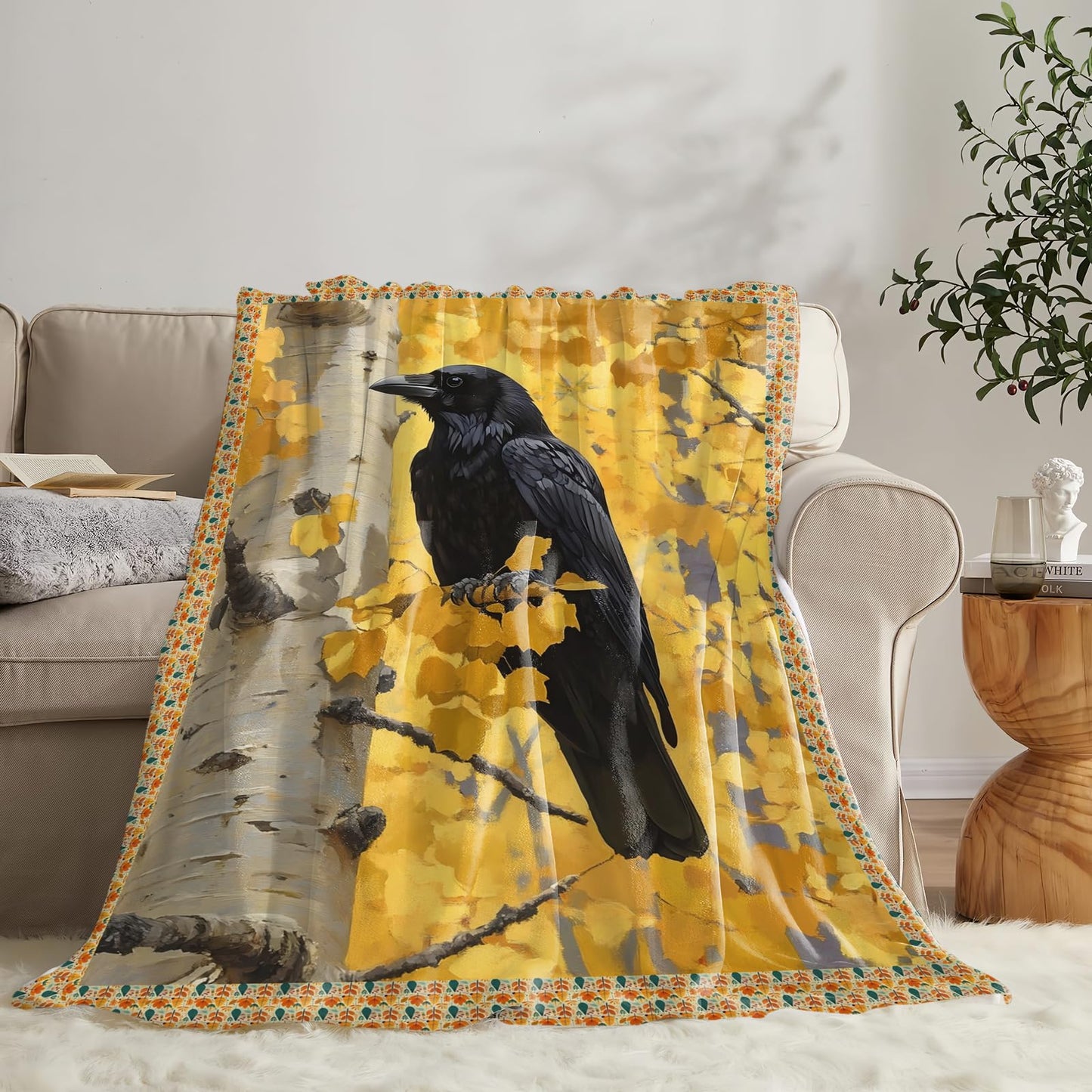 Crow Blanket for Girls Women Boys Men Adults Kids Soft Cozy Fleece Raven Throw Blankets Gifts Warm Flannel Plush Lightweight Decor for Couch Bed Sofa 50"X40"