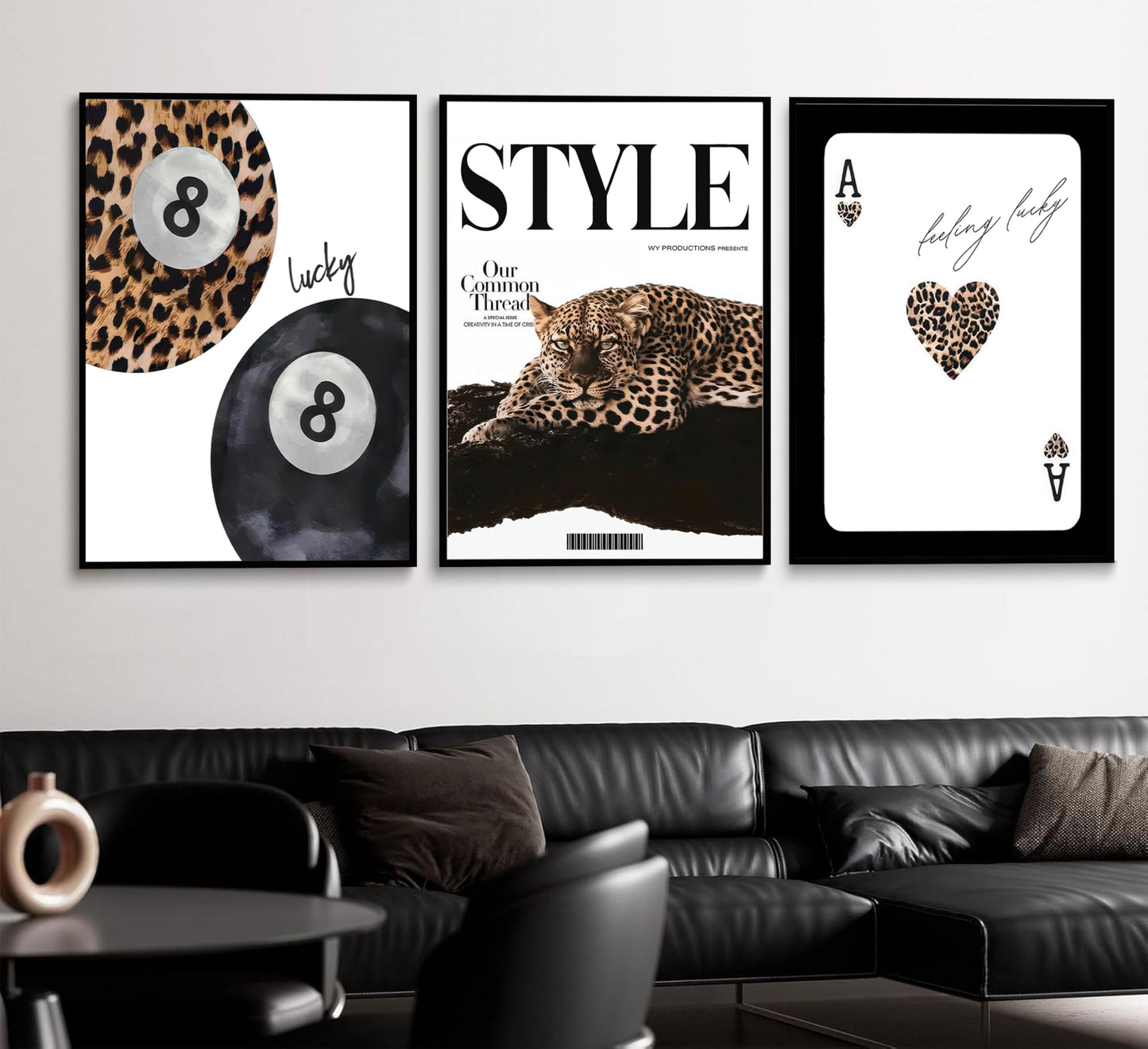 Trendy Leopard Set of 3 Canvas Wall Art Preppy Room Aesthetic Cheetah Cheetah posters Prints Funky Lucky 8 Ball Wall Decor Pictures for Girls Bedroom Apartment Dorm Unframed Decoration