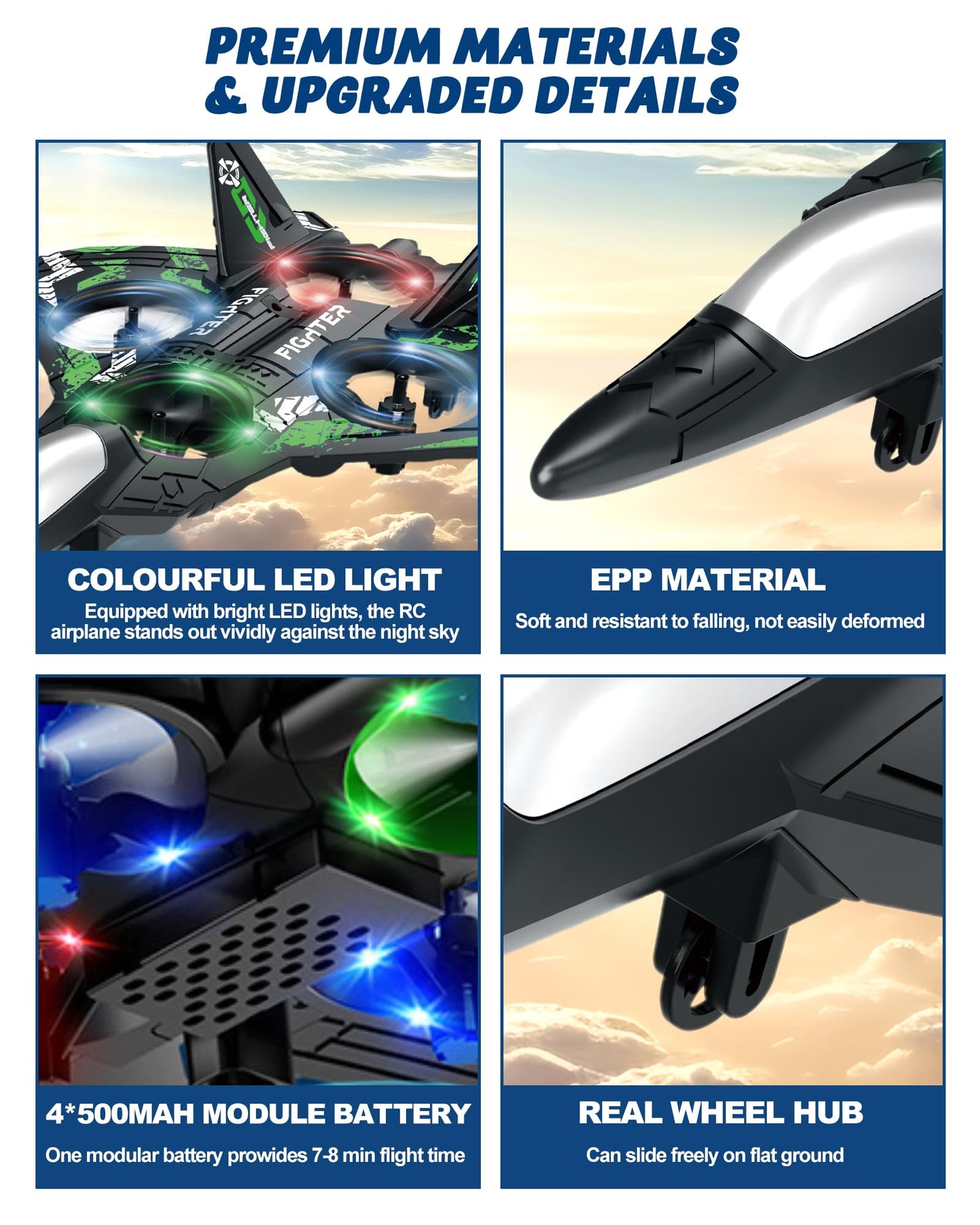 JoyRapt Drones for Kids Form RC Plane, Remote Control Airplane, Aircrafts for Boys and Girls, Jet Helicopter Drones with LED Lights 360° Flip, 4 Rechargeable Batteries Boy Toys (2 Pack)