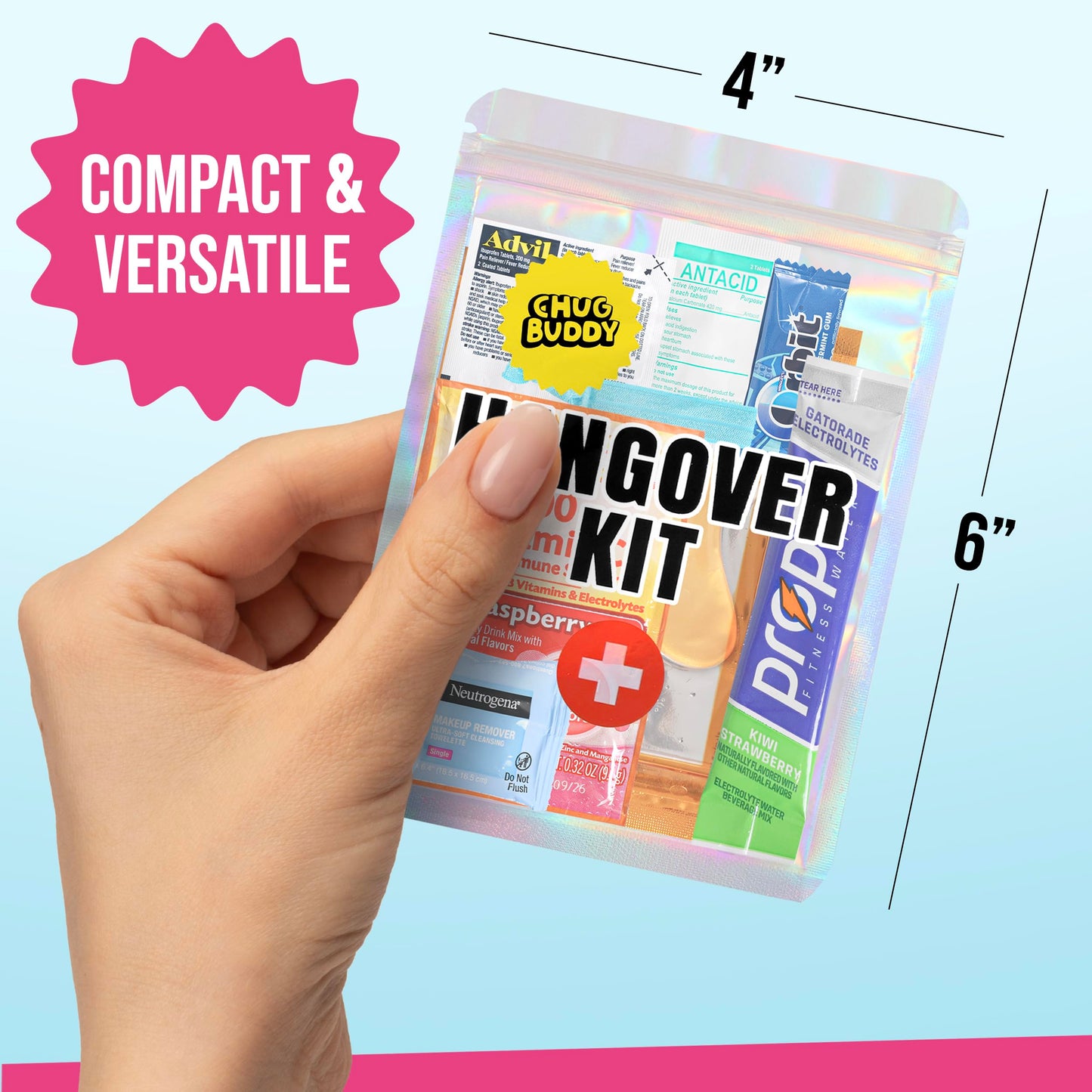 Chug Buddy Hangover Kits (6 Pack) for Bachelorette Party Favors, Weddings & 21st Birthdays | Pre-Filled Bulk Hangover Kit Bags for Bridesmaids, Girls Trips & Party Events