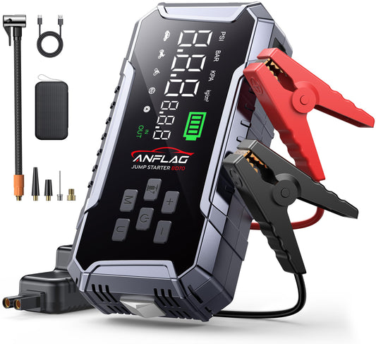 ANFLAG Car Jump Starter with Air Compressor 160PSI, 7000A Car Battery Jumper Starter Portable 12V Jump Box(All Gas/12L Diesel), Cordless Tire Inlfator, 26800mAh Powerbank, Led Lights, Safety Hammer