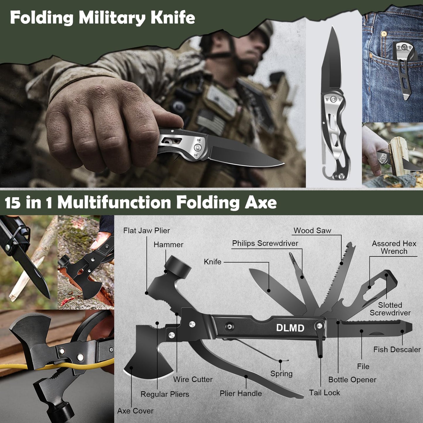 DLMD 320 PCS Survival Kits First Aid Kit, Gifts for Men Christmas Him Dad, Survival Gear and Equipment with Tactical Molle Pouch for Car Camping Hiking Outdoor Adventure Earthquake Home Office