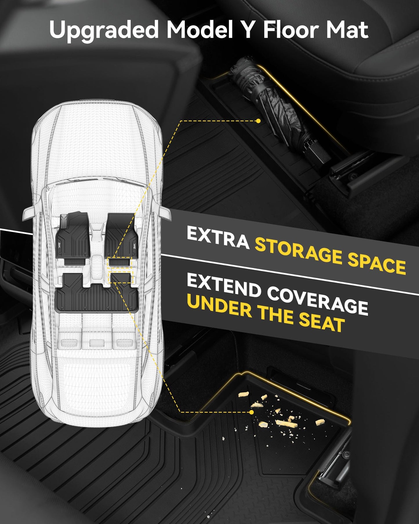 3W 2025 2026 Tesla Model Y Juniper Floor Mats with Rear Cargo Mat & Backrest Mat TPE Anti-Slip All Weather Accessories, Vigormold™