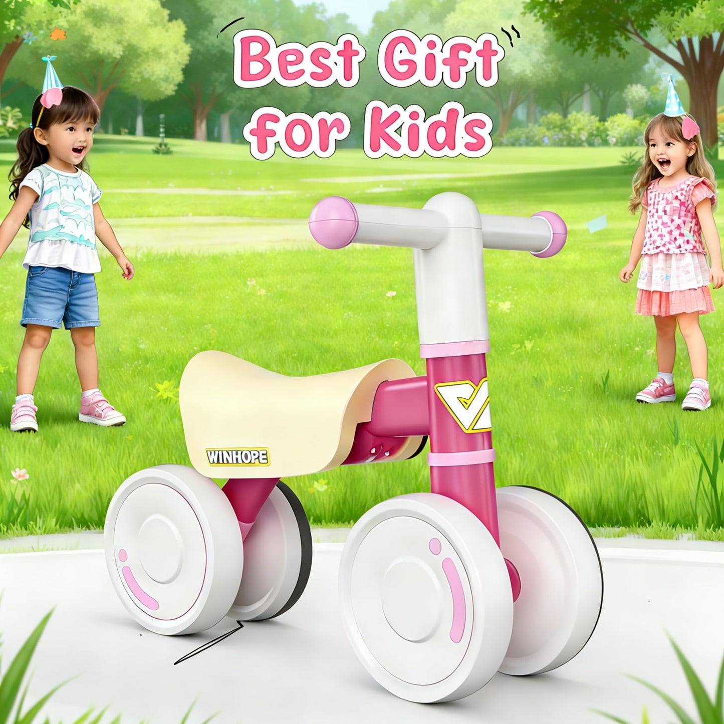 WinHope Baby Balance Bike for 1-3 Year Old Boys Girls, Silent Wheels, No Pedal 12-36 Month Toddler Balance Bike, First Birthday Gifts(Pink)