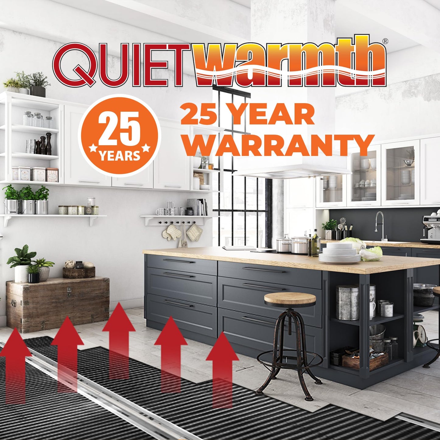 QuietWarmth Float 2-in-1 Kit QWF3X166F240VAL Radiant Floor Heating Mat w/Smart Home Thermostat for Laminate, Wood, Luxury Vinyl Floating Flooring- Cuttable Mat Size 3’x16.7' 240Volt (Covers 50sf)