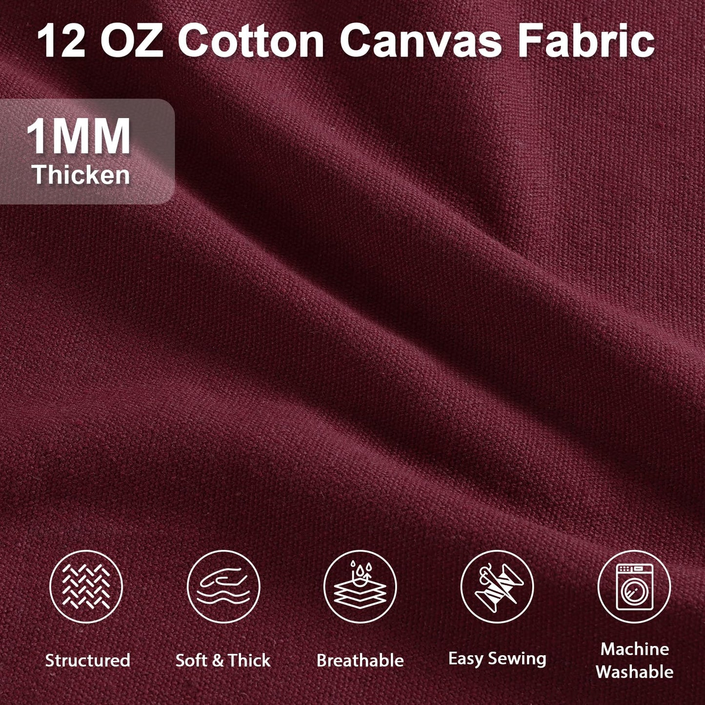 Foreate Canvas Fabric, 12oz Natural Cotton Duck Canvas Fabric by The Yard 59" Wide Thick & Heavy Sewing Material for Arts & Crafts, Bags, Covers, Backings, Painting, Home Decor, Wine Red 3 Yards