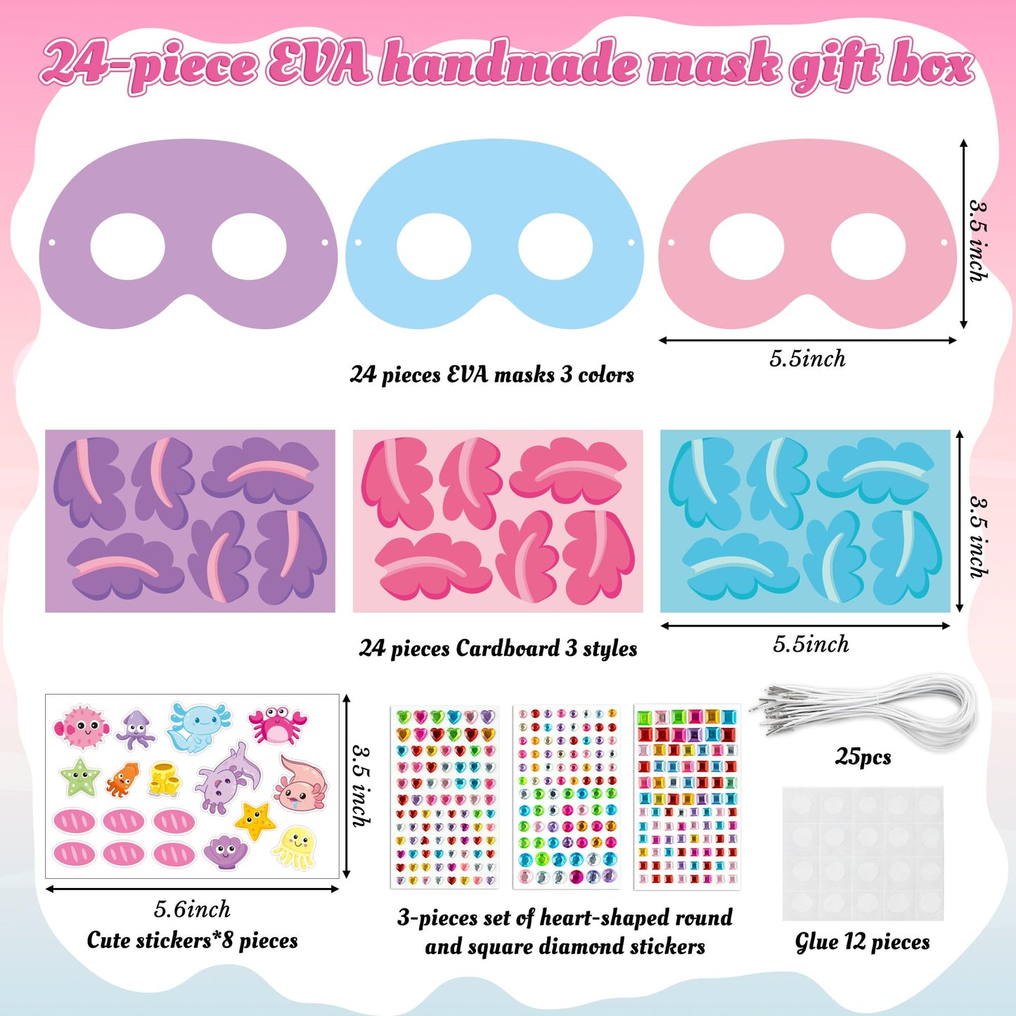 FoszaSzept Axolotl DIY Mask Craft Kit, 24Pcs Sea World Foam Axolotl Face Mask with Diamond Stickers, Make Your Own EVA Animal Birthday Party Favors for Kids School Classroom Art Activity Project