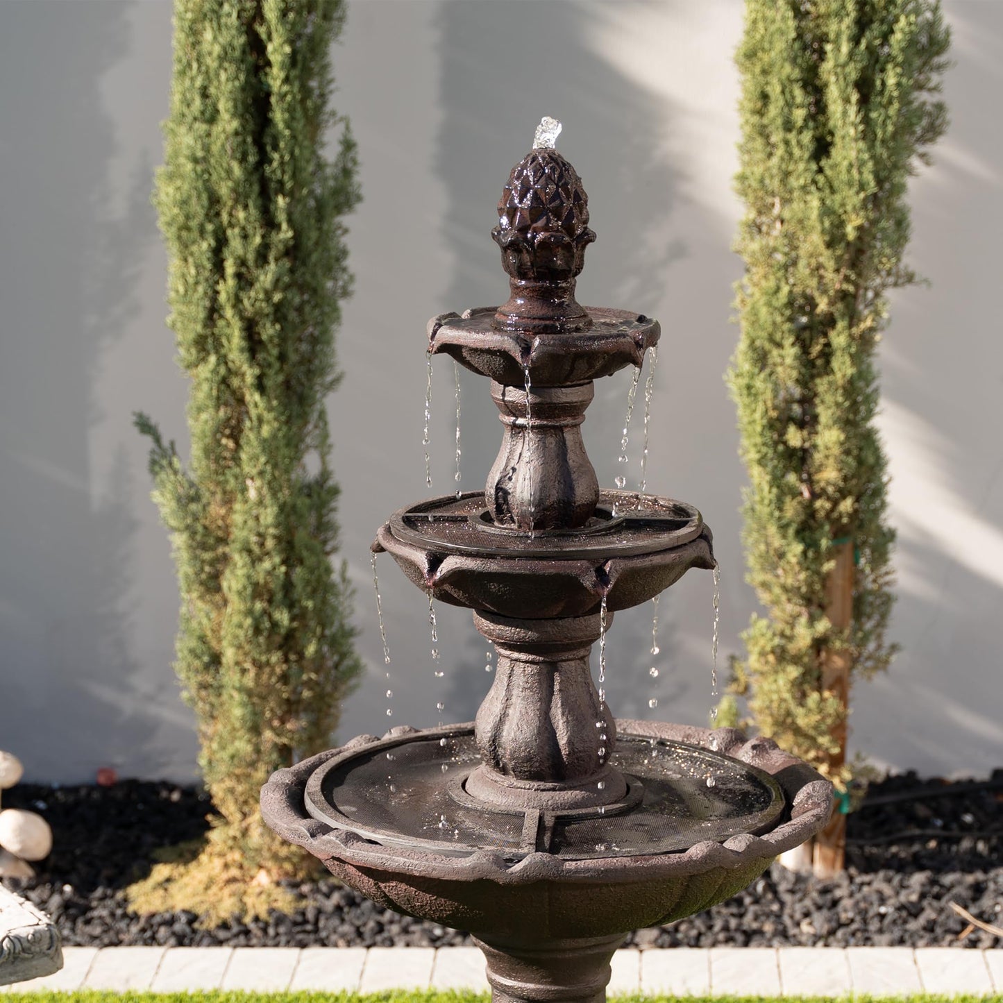 XBrand 51" 3-Tier Outdoor Waterfall Fountain, Resin Freestanding Water Feature with Auto Shut-Off Pump, Brown