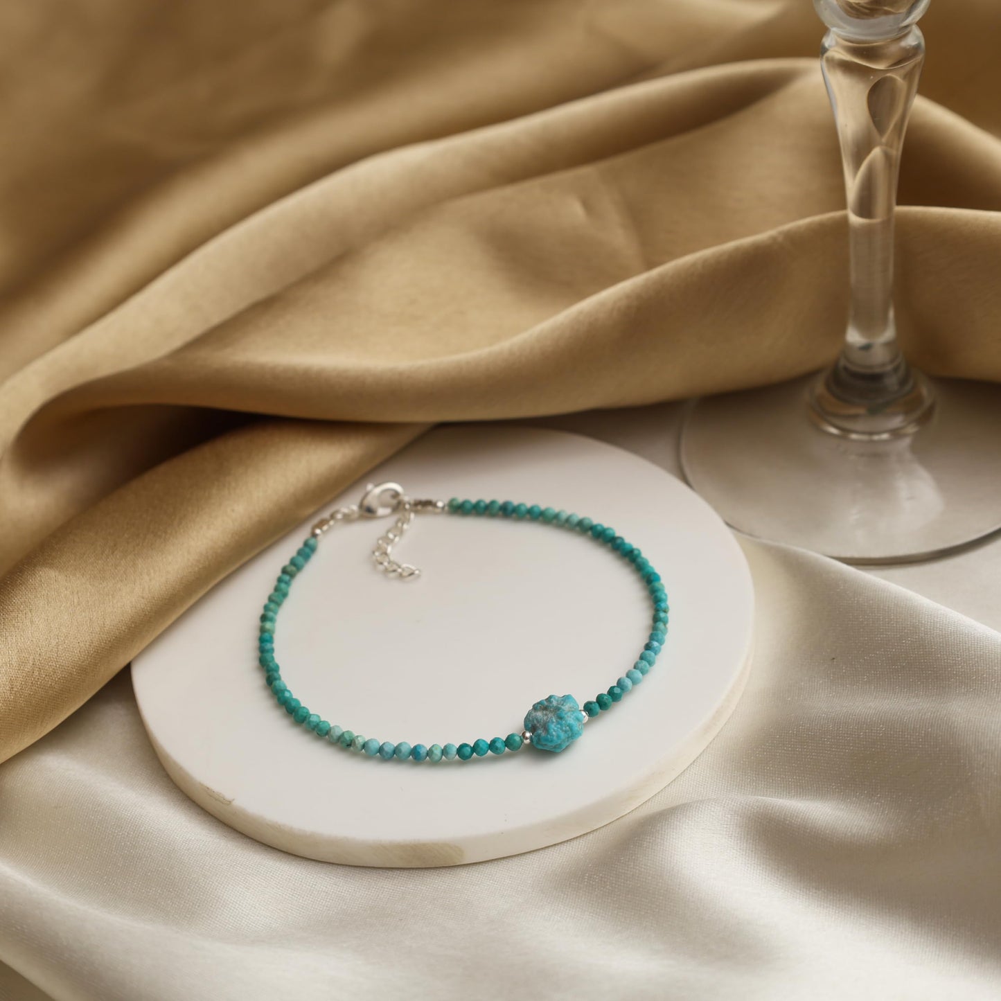 Gempires Real Turquoise Beaded Bracelet with Raw Gemstone Handmade Jewelry December Birthstone Crystal Jewelry Hypoallergenic 8 Inch Silver Plated Dainty Birthday Gifts for Women