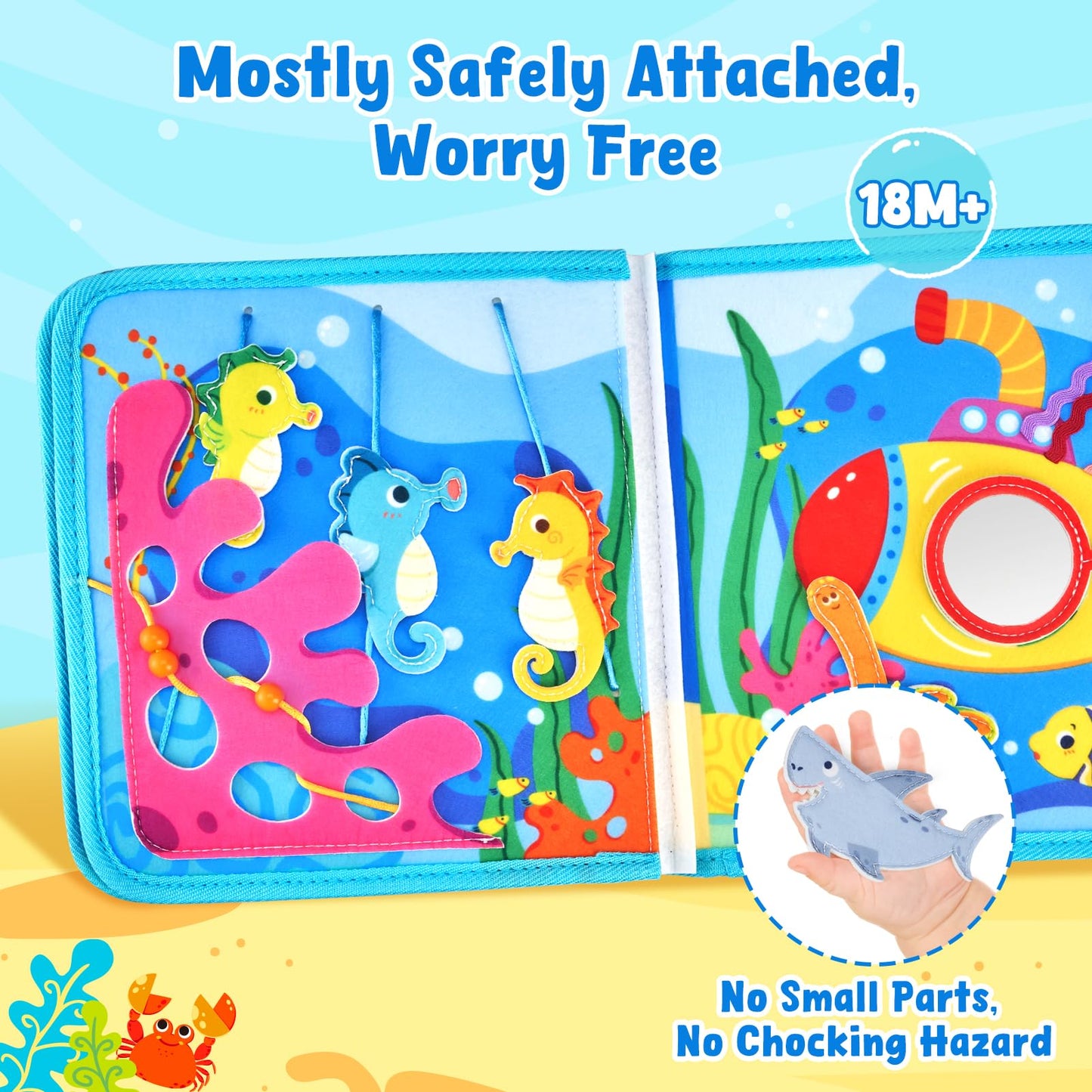 JoyCat Ocean Busy Book for Toddlers 1-3 - Travel Toy Activity Book for 1 2 3 Year Old Boys Girls, Educational Travel Toy with Sea Animals & Life Skills, Easter Basket Stuffers Kid, Autism Sensory Toys