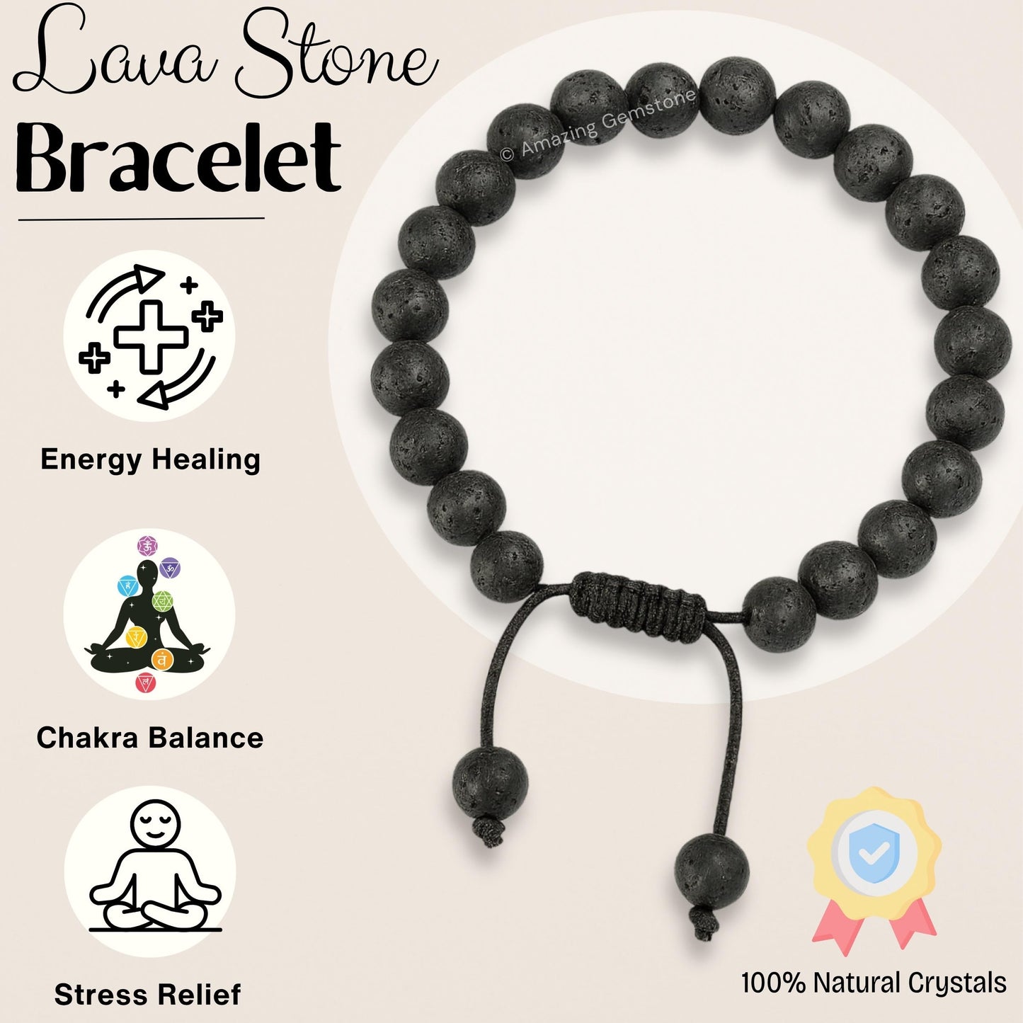 Amazing Gemstone Lava Stone Bracelet for Women Men's Gifts - Protection Healing Crystal Bracelet - 8mm Gemstones Beaded Adjustable Bracelet Pulseras Para Hombres Mujer Stocking Stuffers
