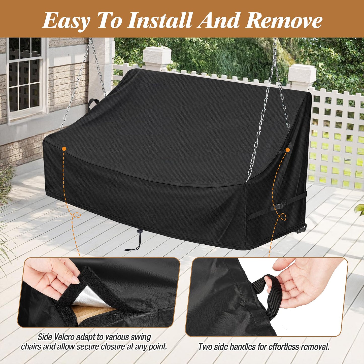 Kasla Porch Swing Seat Cover, Waterproof Swing Covers for Outdoor Patio Swings & Garden Hammock Glider & Hanging Swing Bench (56x28x24/32in)