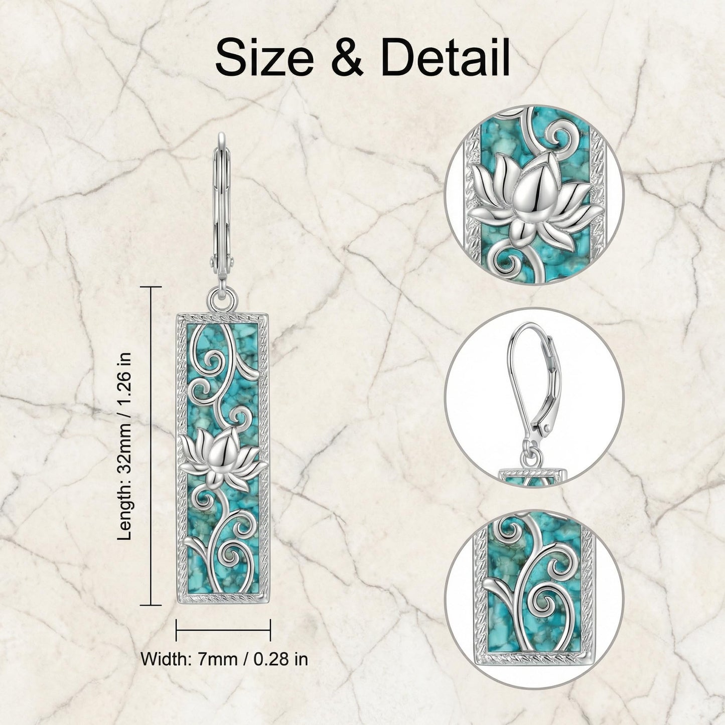 Lotus Earrings 18k White Gold Plated Lotus Filigree Turquoise Dangle Earrings Filigree Turquoise Jewelry Gift for Women Mom