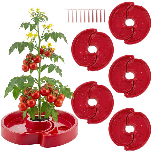 U0U 5 Sets Tomato Watering Trays,Tomatos Ring Tray Used to Improve the Yield of Tomato Plants,Help to Plant Vegetables Water Saving, Easy to Direct the Root Irrigation (5, Red)