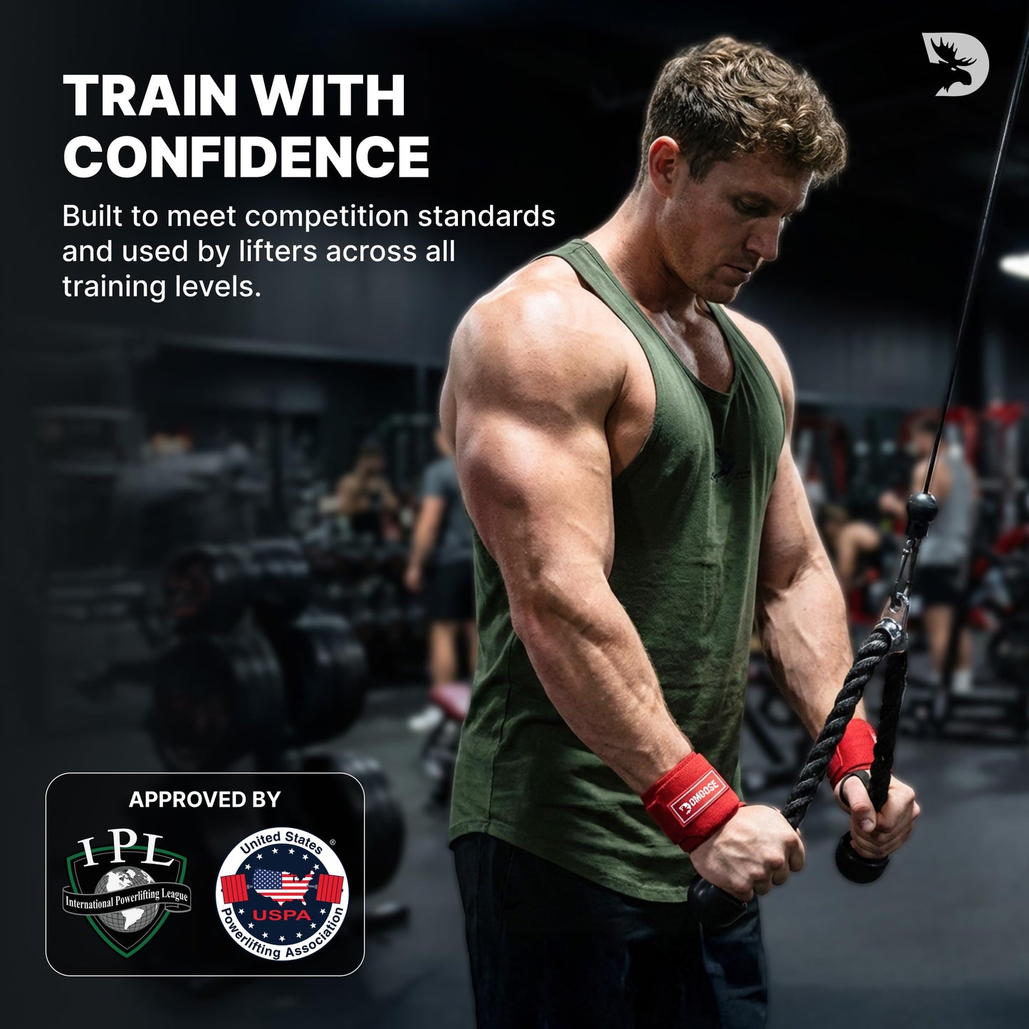 DMoose Wrist Wraps Weightlifting Men 12 and 18 Inches Thumb Loops with Wrist Support for Workouts Powerlifting Wrist Straps for Weight Lifting Men and Women American III