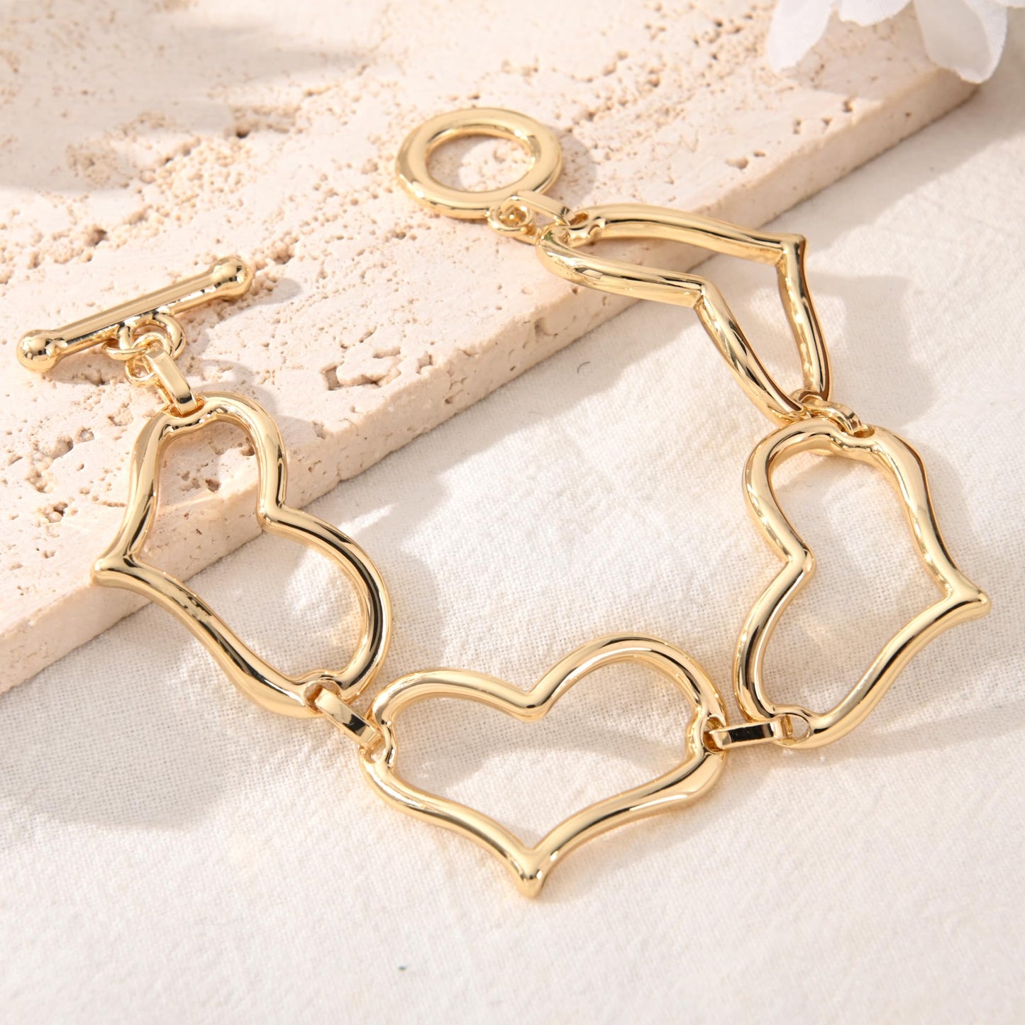 Ginyejly 14K Gold and Silver Plated Special Cain Link with Toggle Clasp Closure in Daily or Party for Women Fashion Jewelry Gifts (gold heart)