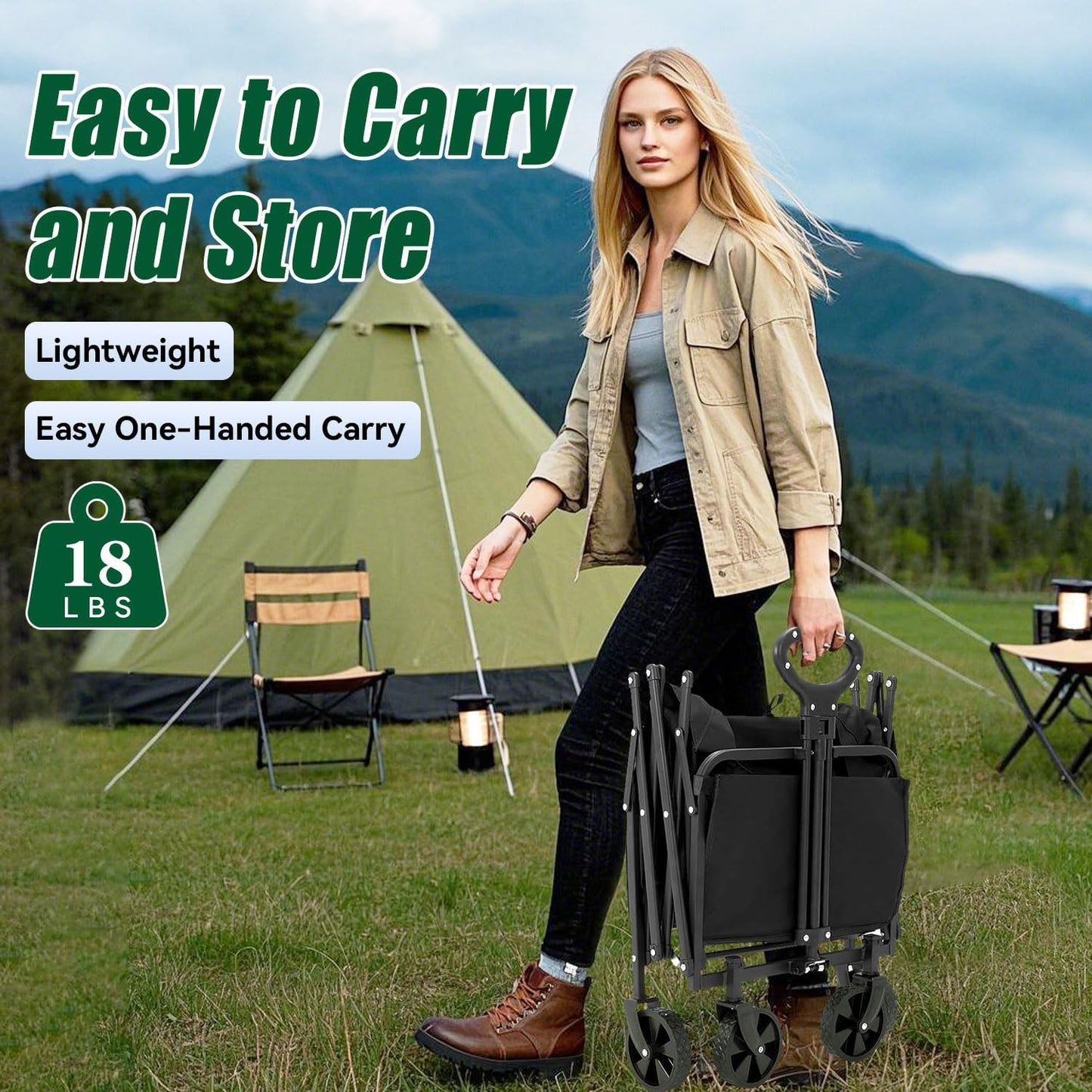 Joxir Collapsible Wagon Cart Foldable with Tailgate, 240L 480lbs Capacity, Heavy Duty Beach Wagon with Wheels Brake, Shopping Carts for Grocery, Camping, Garden Cart