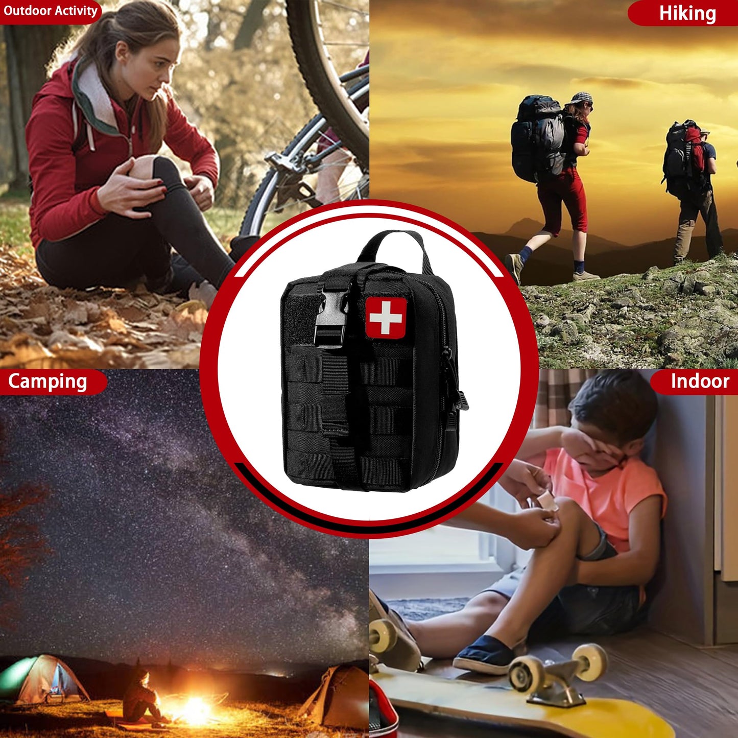 Universal IFAK Trauma First Aid Kit Molle Pouches Emergency Survival Kit Suitable for Home, car, Travel, Camping, Hiking, Sports, Outdoor Emergencies-Quick Response First Aid Essentials (Black)