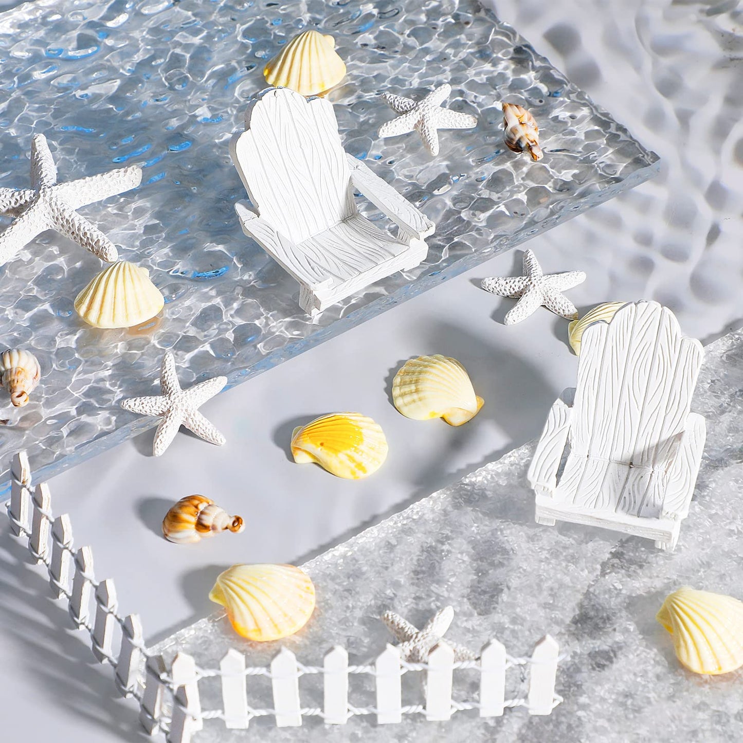 Qunclay 27 Pcs Hawaiian Beach Cake Topper Decorations Adirondack Chair Cake Topper Summer Mini Pool Seashell Decorations Mini Doll Furniture for Wedding Birthday Engagement Baby Shower Luau Party