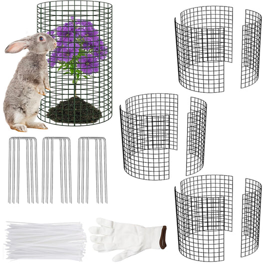 3 Pcs Plant Protector from Animals 12x16 Inch Metal Wire Mesh Garden Plant Cages for Gardening Supplies – Garden Plant Protectors with 30 Cable Ties, 9 Stakes & Gloves