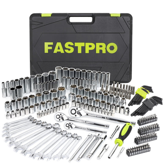 FASTPRO 249-Piece Mechanics Tool Set, 1/2", 3/8", 1/4" Socket Set, SAE and Metric Socket Wrench Set, Include Combination Wrenches, Ratchets, Hex Keys, Tool Kit for Auto Repairs and Maintenance