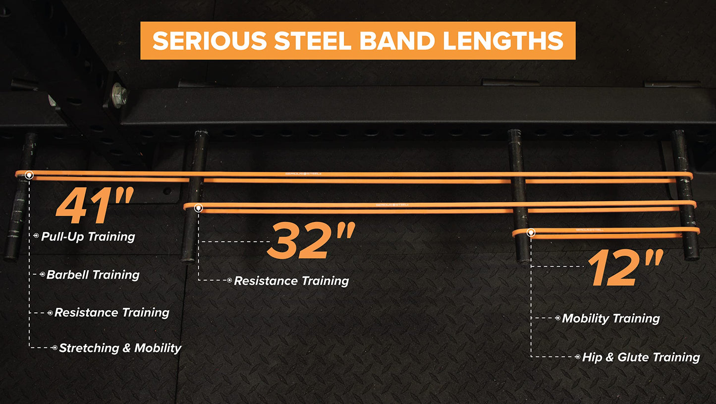 Serious Steel Fitness 32" Orange Resistance Training Bands (Great for Individuals Under 5'10" (70") Tall) - #0 Orange