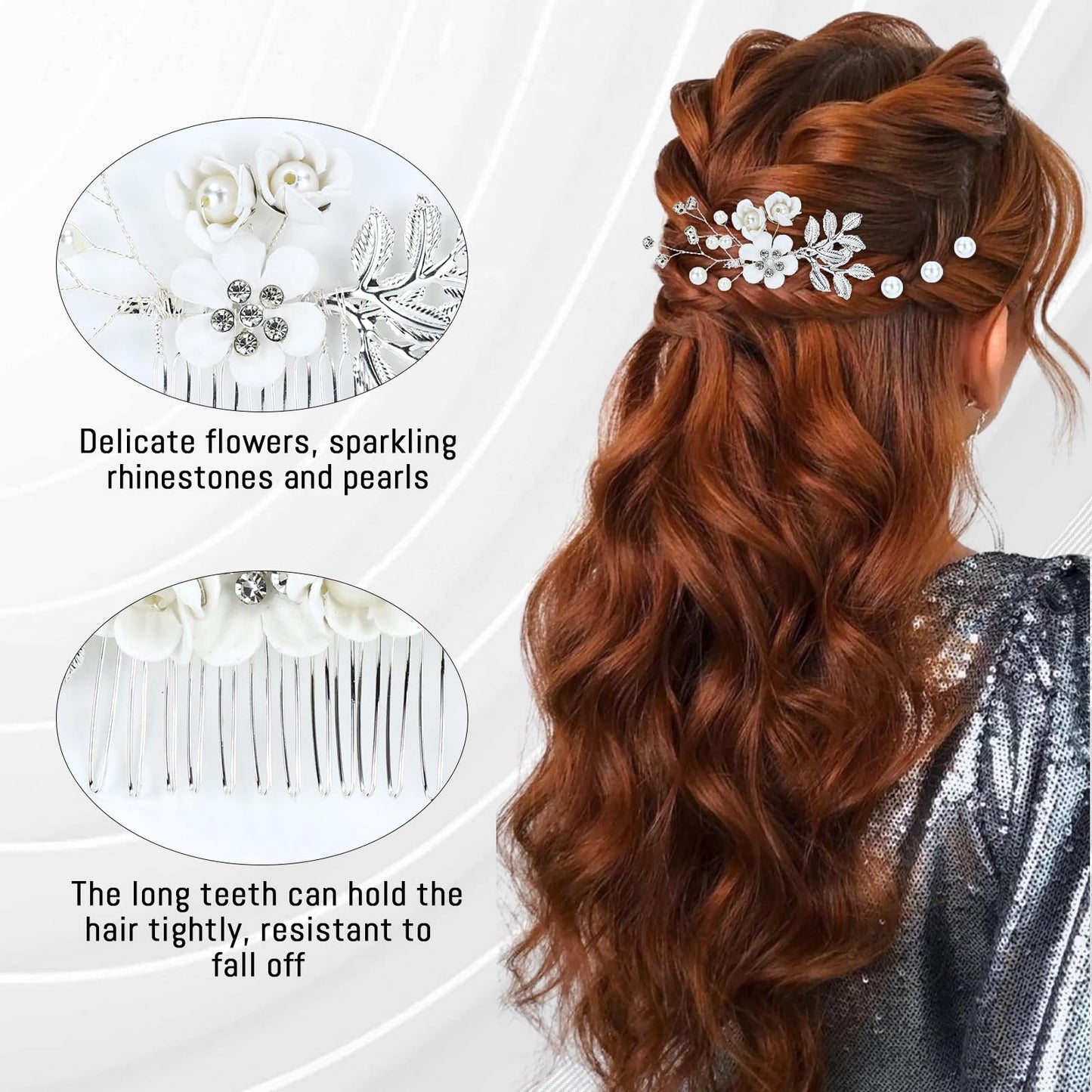 inSowni 20 Pieces Rhinestone Pearl Bridal Wedding Party Prom White Flower Hair Side Combs Slides +U-shaped Floral Hair Pins+Twist Spiral Pearl Hairpins Headpieces for Brides Bridesmaids Girls Women
