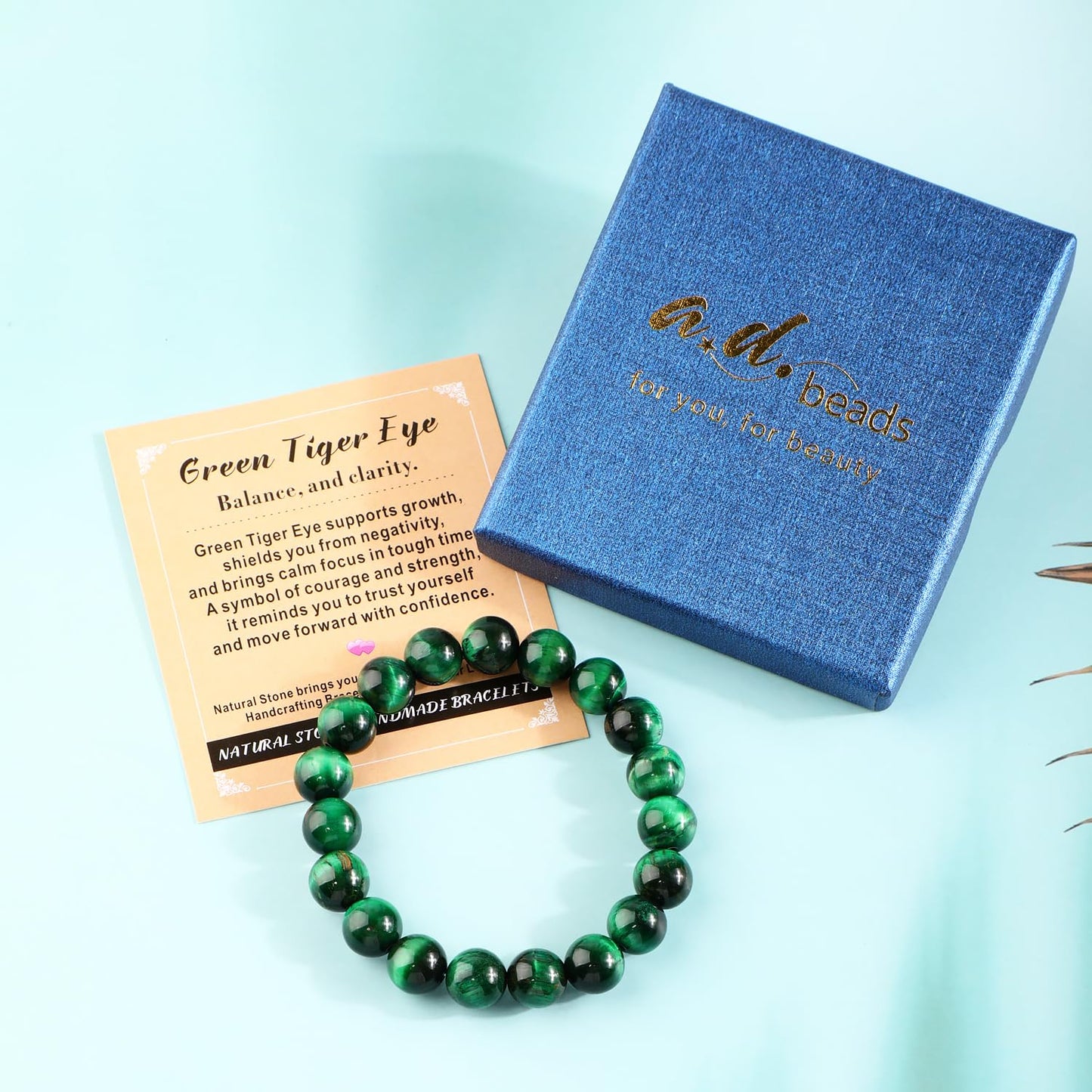 AD Beads 4mm Handmade Green Tiger Eye Elastic Bracelet – Natural Gemstone for Balance, and Clarity – Meditation, Yoga, Healing and Energy Gift for Men Women