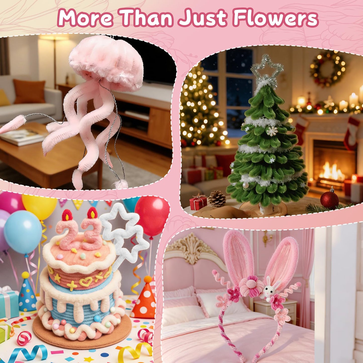 Qiorgar 680 PCS Pipe Cleaner Flower Crafts Kit – 5 Colors Bulk Pipe Cleaners for DIY Pink Flowers, All in One Chenille Stems Art and Craft Supplies for Gift