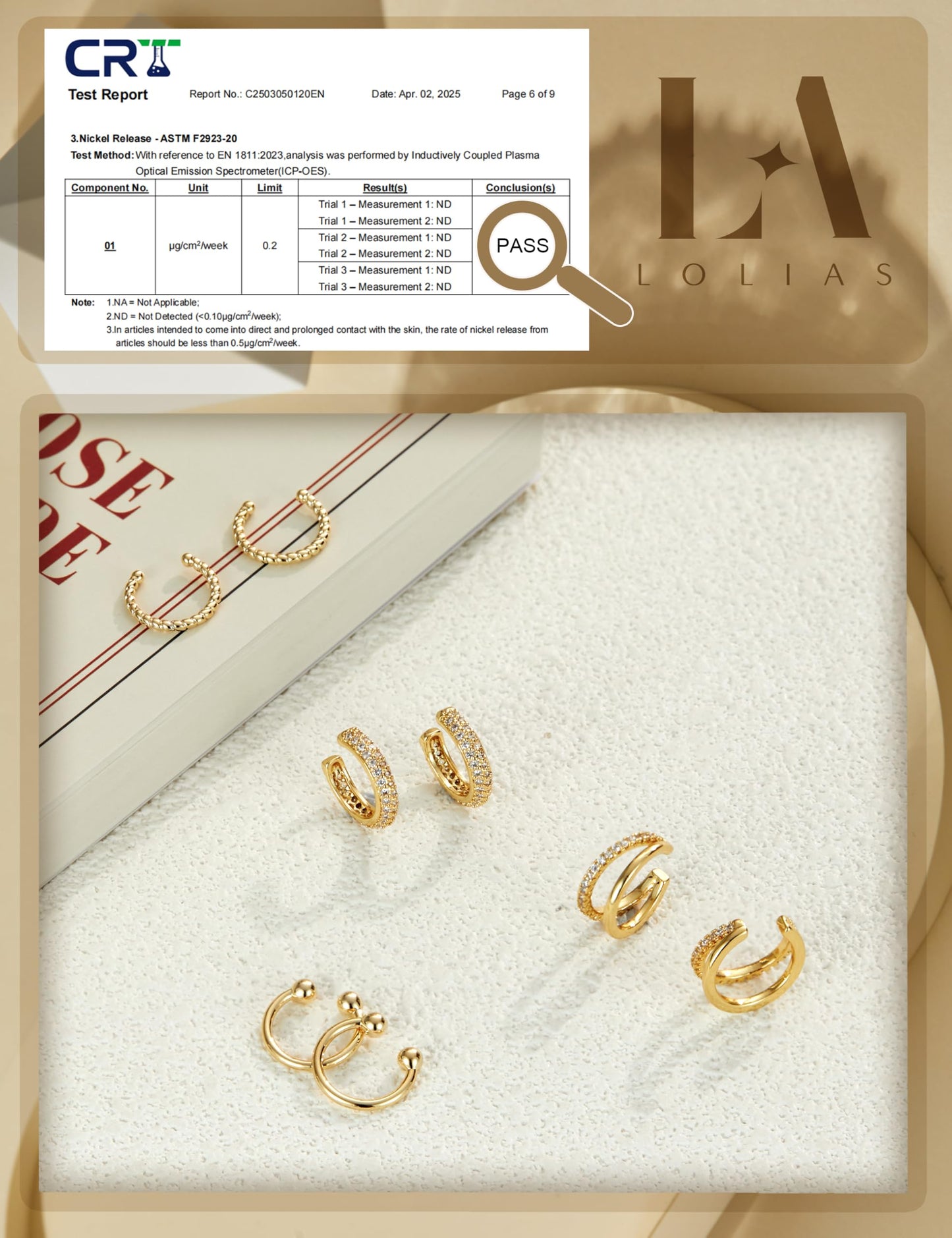 LOLIAS 4 Pairs Ear Cuffs Non Piercing - 14K gold plated Ear Cuff Earrings for Women Ear Cuff for Non Pierced Ears Clip on Cartilage Earring Double Adjustable Fake Earrings Set